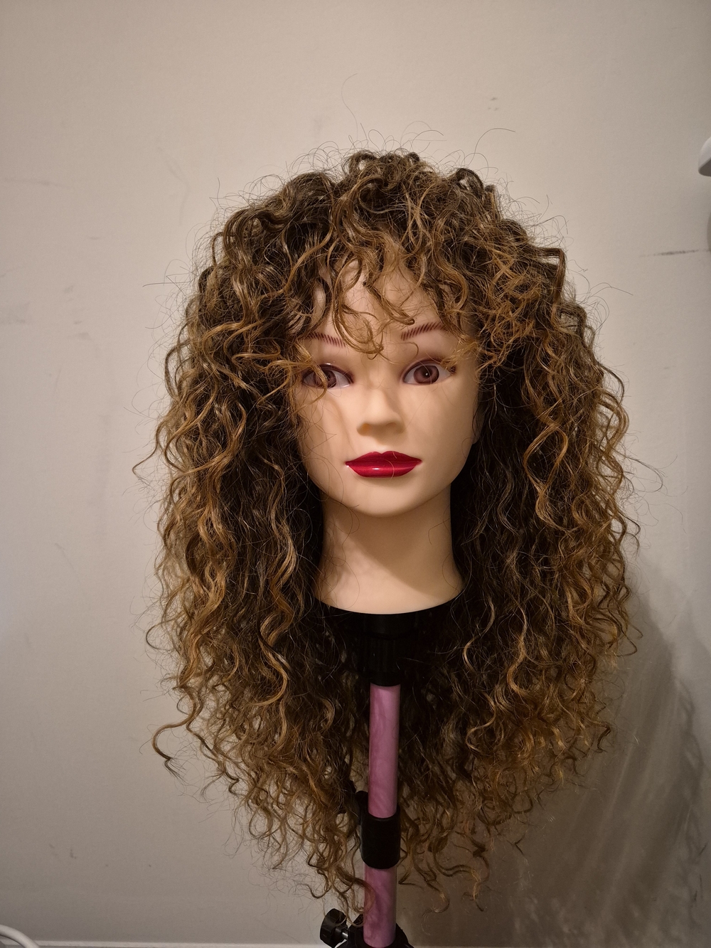 Brown Curly Wig with bang/ highlights